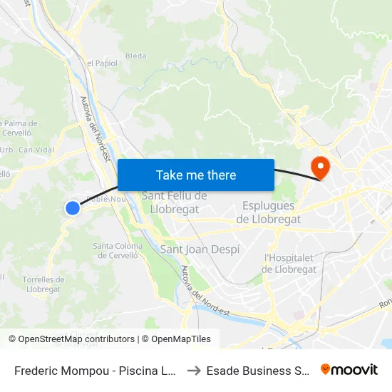 Frederic Mompou - Piscina La Blava to Esade Business School map