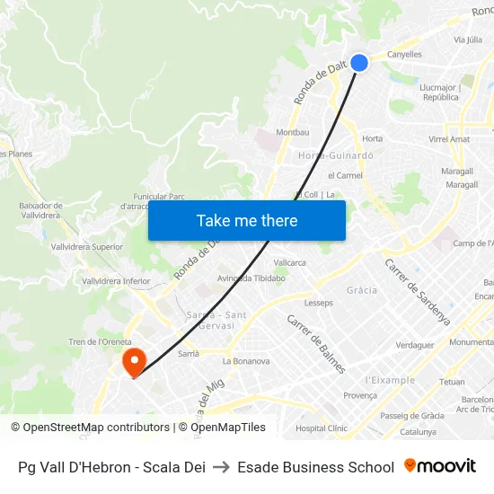 Pg Vall D'Hebron - Scala Dei to Esade Business School map