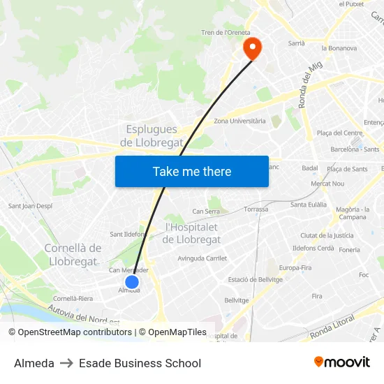 Almeda to Esade Business School map