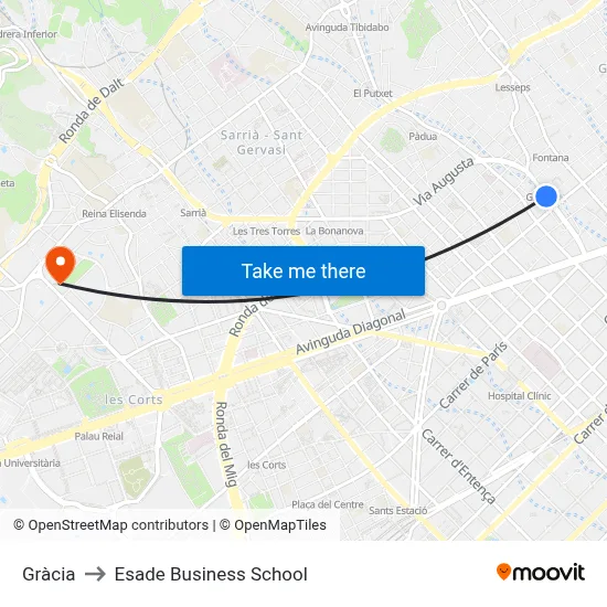 Gràcia to Esade Business School map