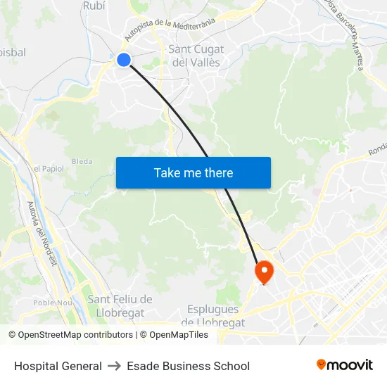 Hospital General to Esade Business School map