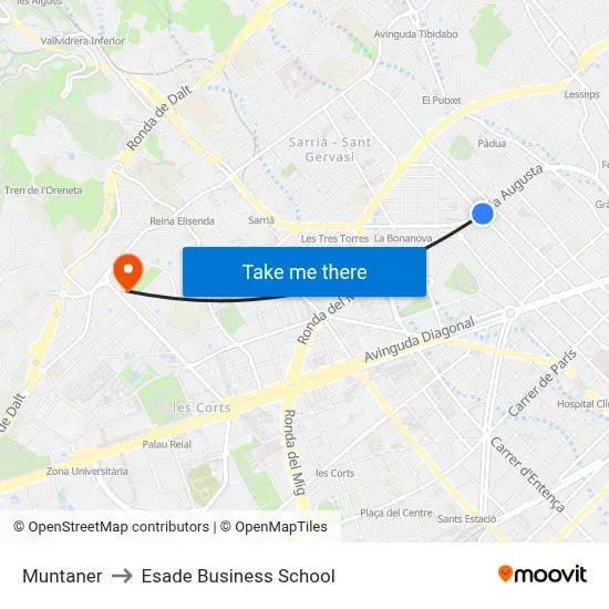 Muntaner to Esade Business School map