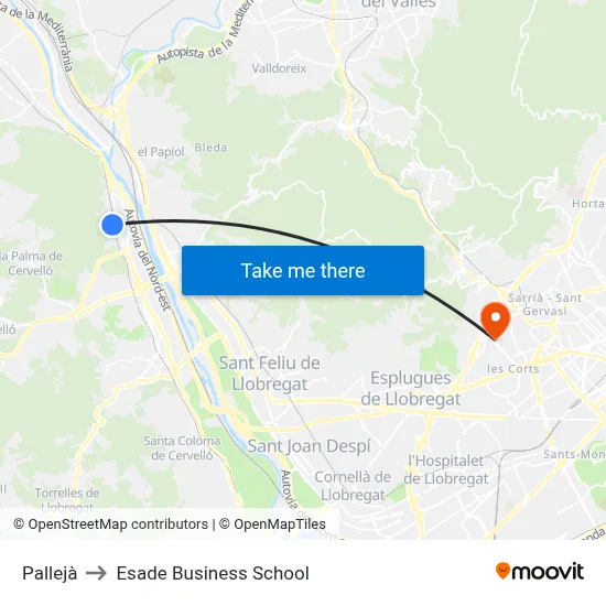 Pallejà to Esade Business School map