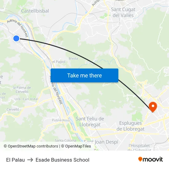 El Palau to Esade Business School map