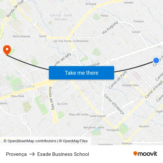 Provença to Esade Business School map