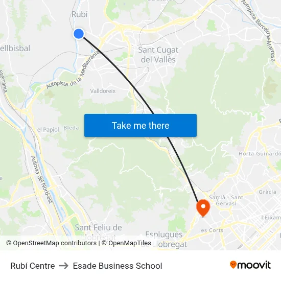 Rubí Centre to Esade Business School map