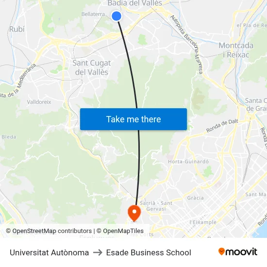 Universitat Autònoma to Esade Business School map