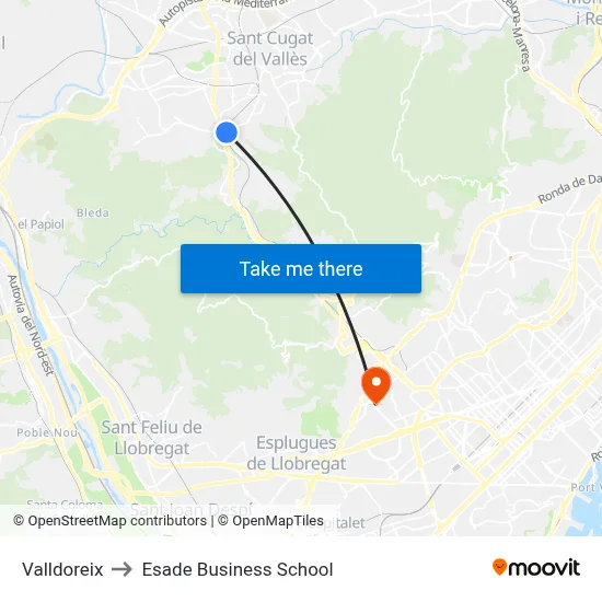 Valldoreix to Esade Business School map