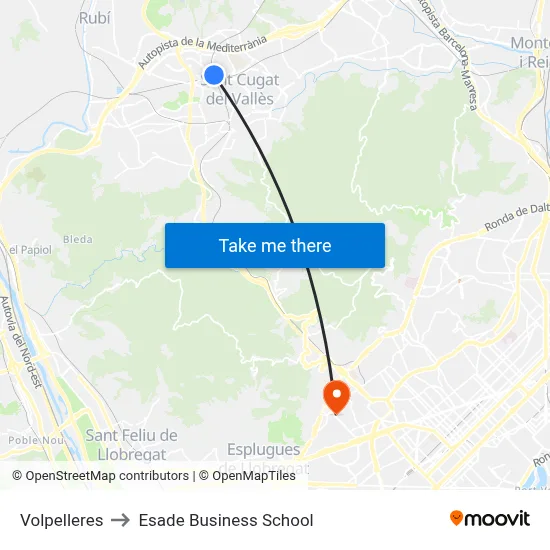 Volpelleres to Esade Business School map