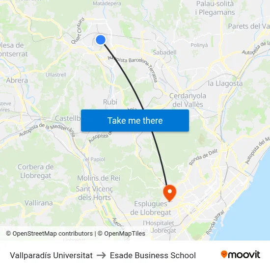 Vallparadís Universitat to Esade Business School map