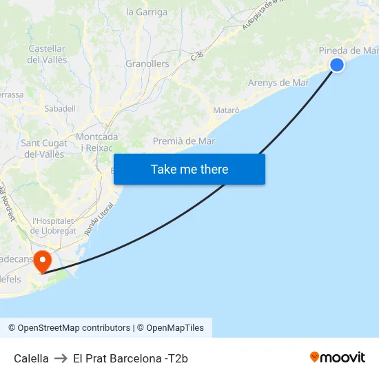 Calella to El Prat Barcelona -T2b map