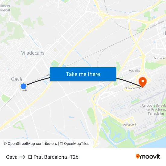 Gavà to El Prat Barcelona -T2b map