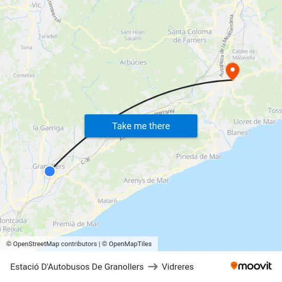 Estació D'Autobusos De Granollers to Vidreres map