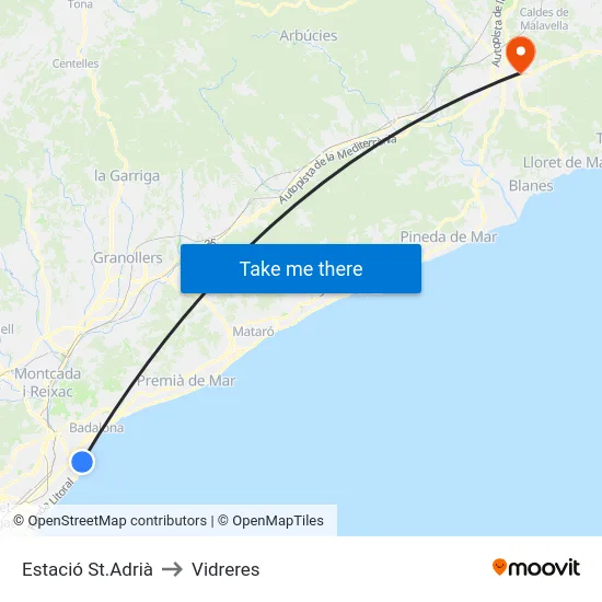 Estació St.Adrià to Vidreres map