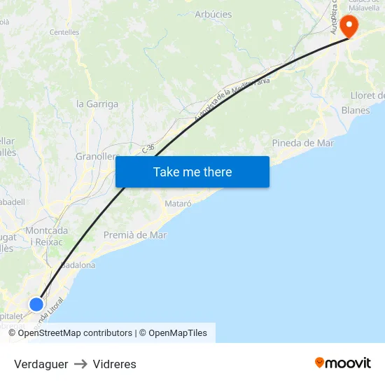 Verdaguer to Vidreres map