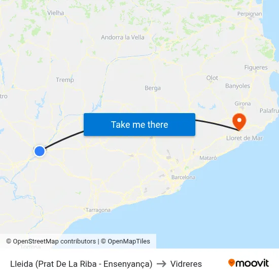 Lleida (Prat De La Riba - Ensenyança) to Vidreres map