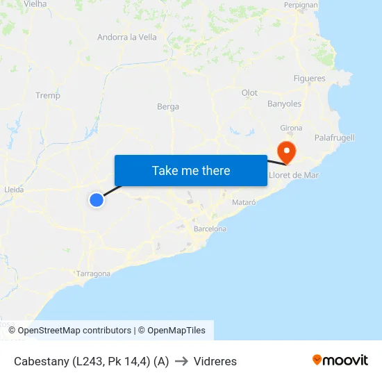Cabestany (L243, Pk 14,4) (A) to Vidreres map