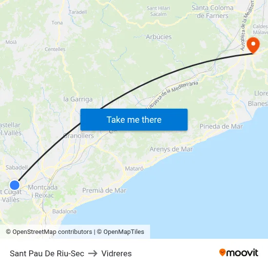 Sant Pau De Riu-Sec to Vidreres map