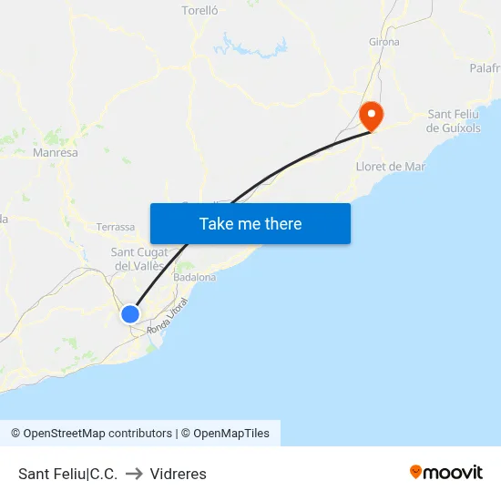 Sant Feliu|C.C. to Vidreres map