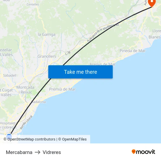 Mercabarna to Vidreres map