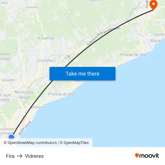 Fira to Vidreres map