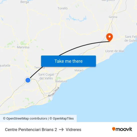 Centre Penitenciari Brians 2 to Vidreres map