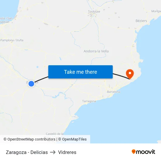 Zaragoza - Delicias to Vidreres map