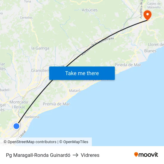 Pg Maragall-Ronda Guinardó to Vidreres map