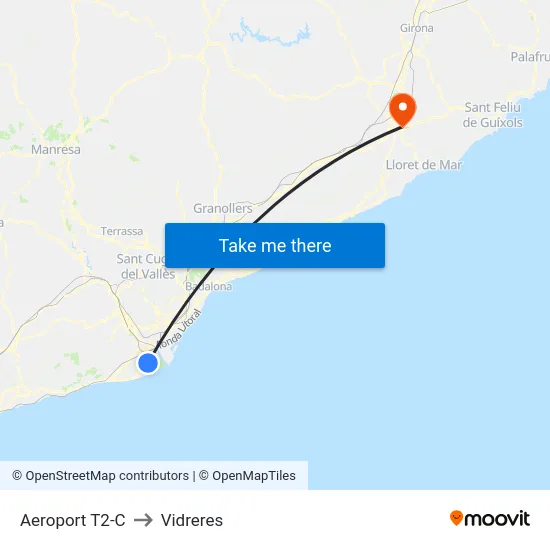 Aeroport T2-C to Vidreres map