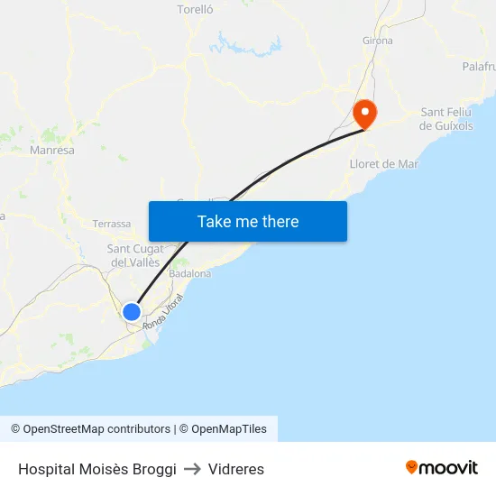 Hospital Moisès Broggi to Vidreres map