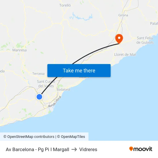 Av Barcelona - Pg Pi I Margall to Vidreres map