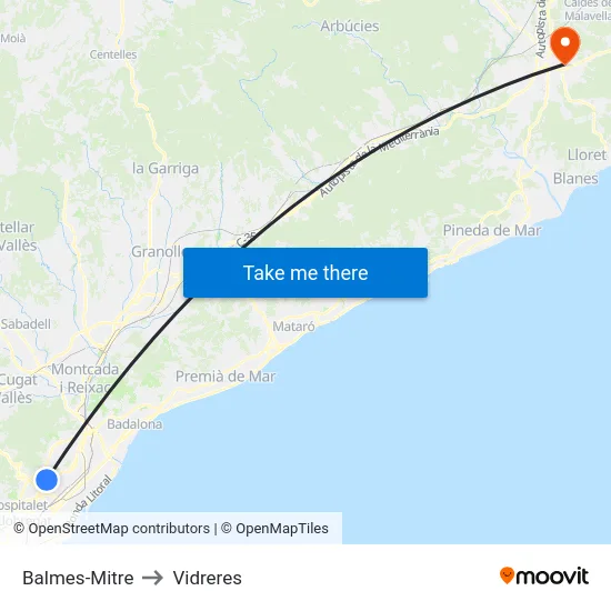 Balmes-Mitre to Vidreres map