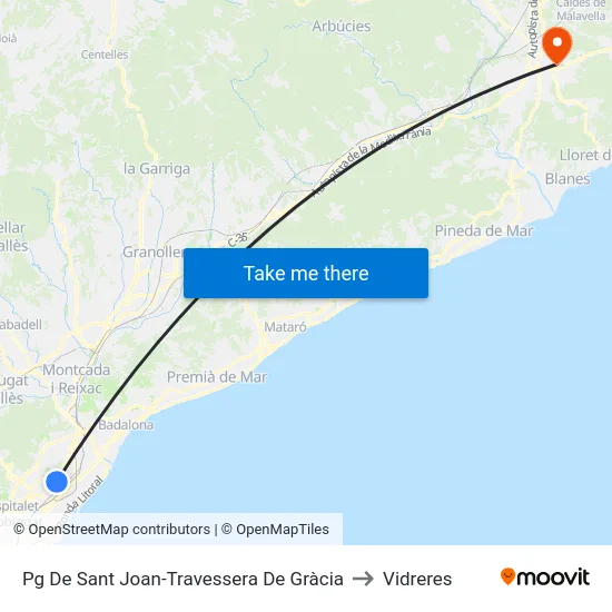 Pg De Sant Joan-Travessera De Gràcia to Vidreres map