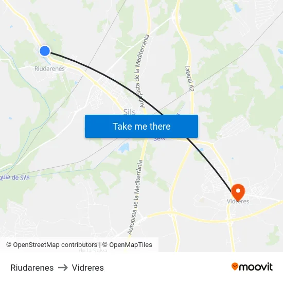 Riudarenes to Vidreres map
