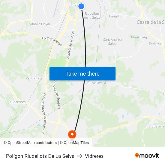 Polígon Riudellots De La Selva to Vidreres map