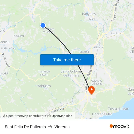 Sant Feliu De Pallerols to Vidreres map