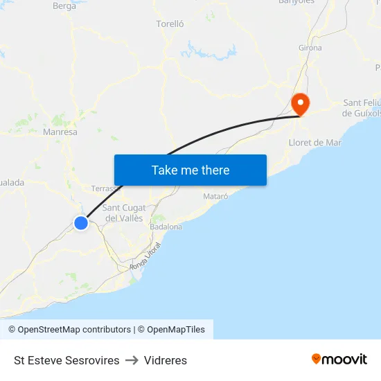 St Esteve Sesrovires to Vidreres map