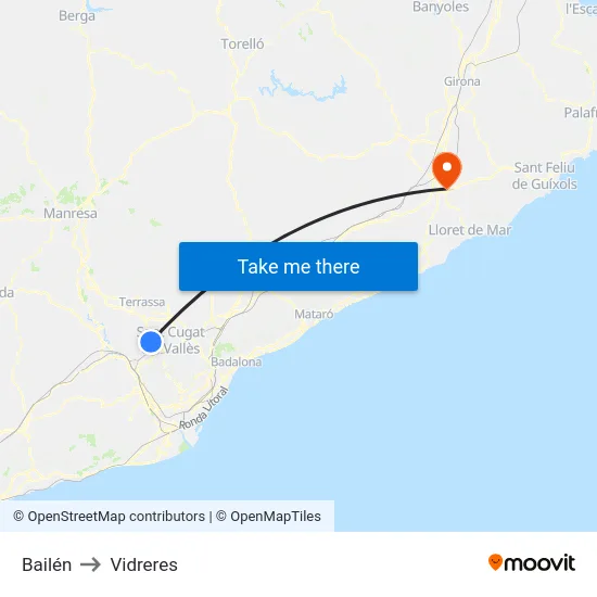 Bailén to Vidreres map