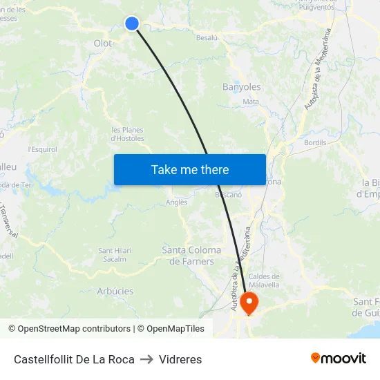 Castellfollit De La Roca to Vidreres map