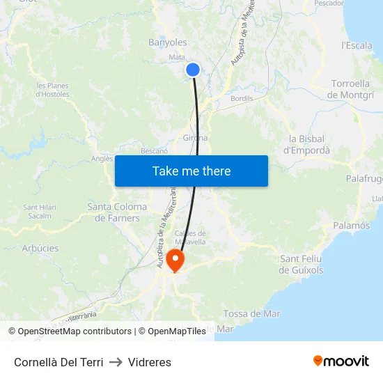 Cornellà Del Terri to Vidreres map