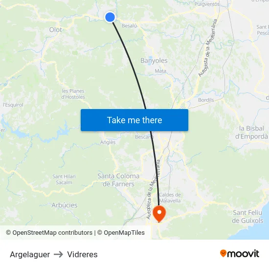 Argelaguer to Vidreres map