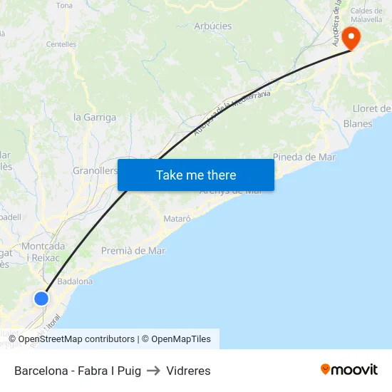Barcelona - Fabra I Puig to Vidreres map