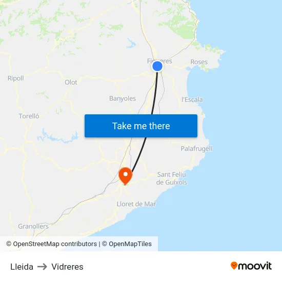 Lleida to Vidreres map