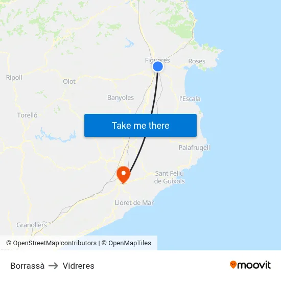 Borrassà to Vidreres map