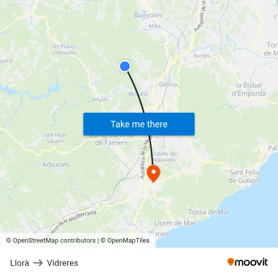 Llorà to Vidreres map