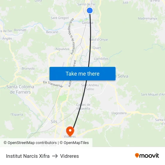 Institut Narcís Xifra to Vidreres map