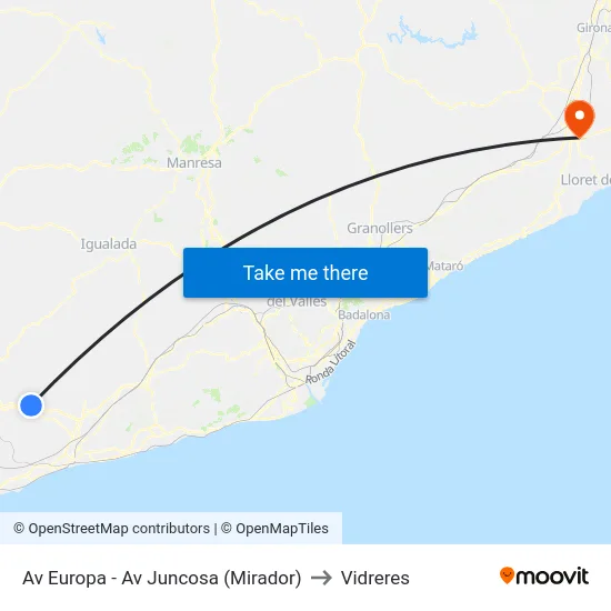 Av Europa - Av Juncosa (Mirador) to Vidreres map