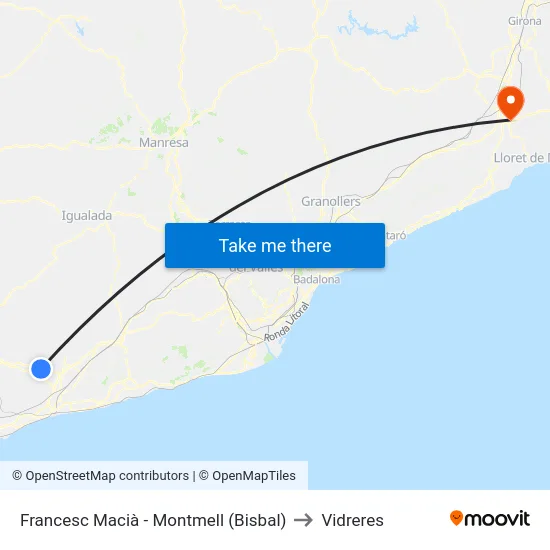 Francesc Macià - Montmell (Bisbal) to Vidreres map