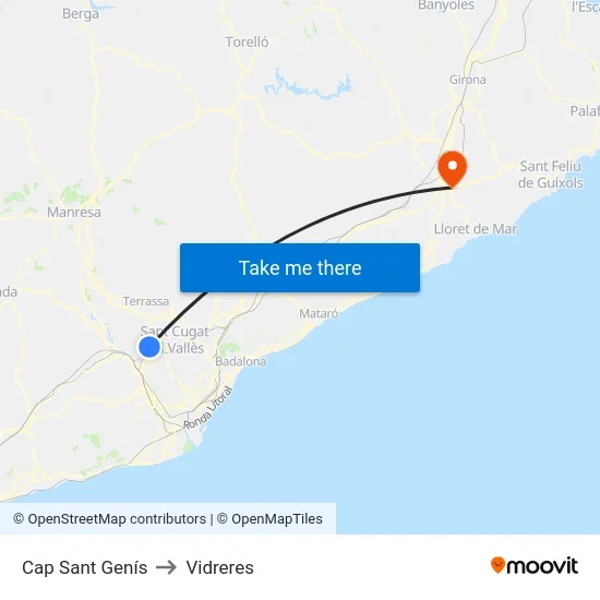 Cap Sant Genís to Vidreres map
