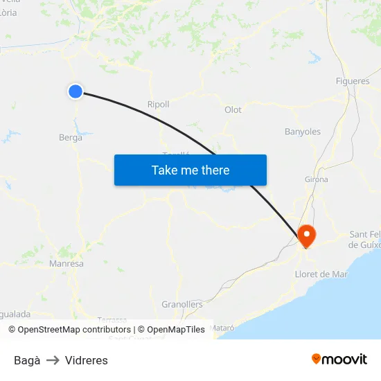 Bagà to Vidreres map